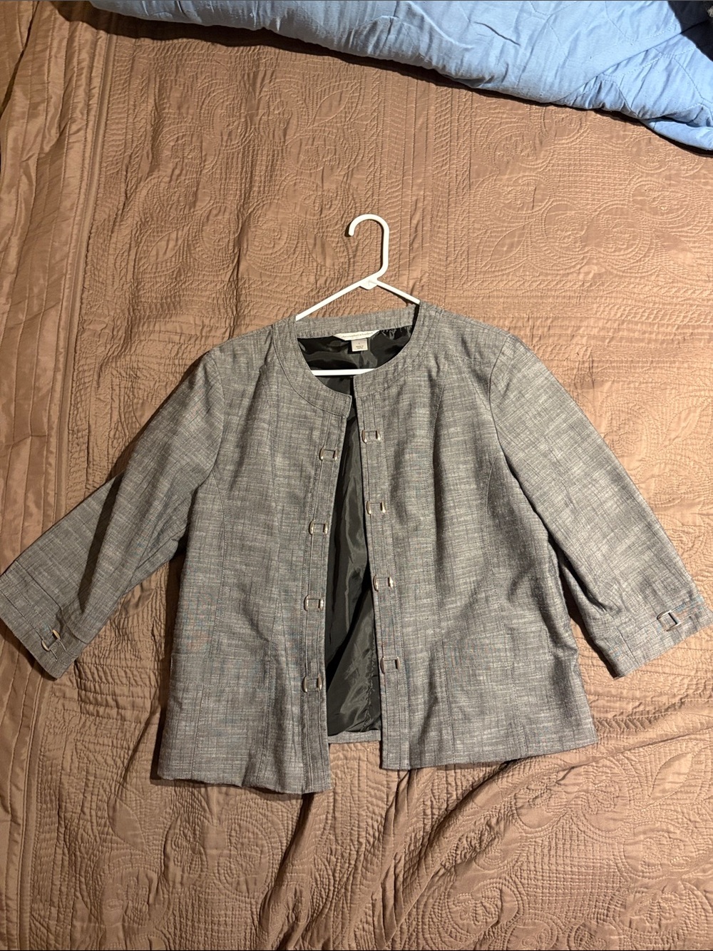 Christopher & Banks Gray Collarless Boxy Blazer Jacket